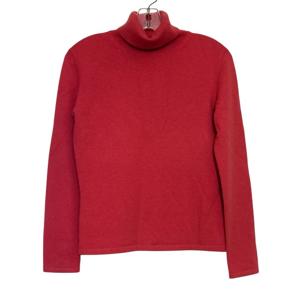 Lands End 100% Cashmere Turtleneck Sweater Womens Small Coral Red Long Sleeve